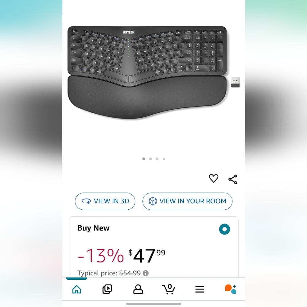 Arteck split ergonomic wireless keyboard